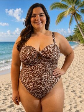 Old Navy XL Leopard Print Tie Front One-Piece Swimsuit coastal resort vacation